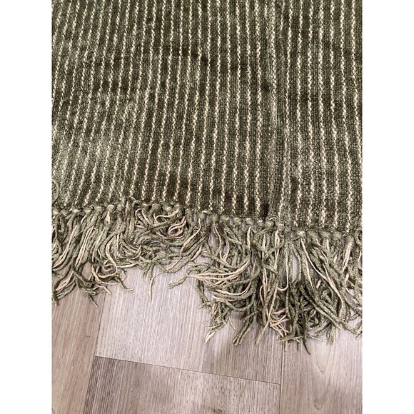 Restoration Hardware Throw Blanket Chenille Sage Green Ribbed Fringe 72x54 - Picture 3 of 7